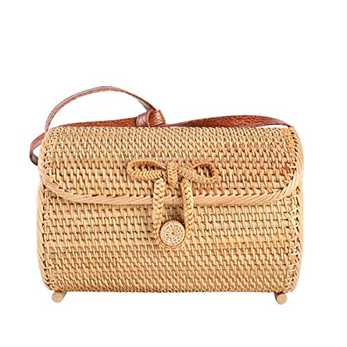 yalatan Bolsos de ratán para Mujeres - Bolso Tejido de Mimbre Tejido a Mano con Forma de Bolsa de Bolos