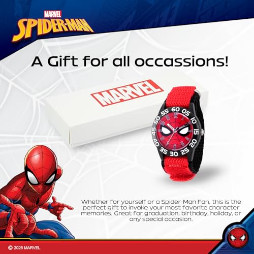 Image of Marvel Spiderman Watch for Kids - Spiderman Watch Boys - Spider-Man Watches for Boys 4-6 - Kids Toys - - Marvel Toddler - Teen - Red Bezel - Multicolor Nylon Strap