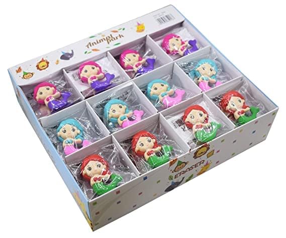Image of Radiance 12 Pcs Mermaid Shape Erasers for Kids | Cute Pencil Erasers for Girls | Fun Stationery for School & Birthday Return Gifts | Random Designs & Colors