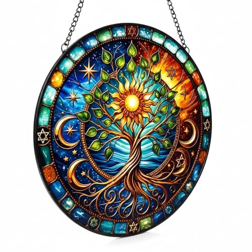 Stained Acrylic Window Hanging, Tree of Life, Indoor Window Hanging Suitable for Enhance Spiritual Meditation Space