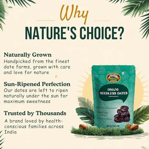 Image of Nature's Choice Big Omani Seedless Dates (500g) | Soft & Chewy Khajoor | All-Natural | High-Fiber Khejur | Healthy Snack | Natural Sugar | Dry Fruit | Deseeded Dates | Khajur | Khejur | Finest Grade
