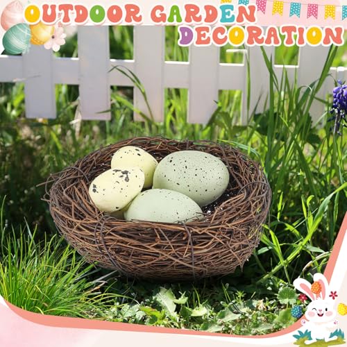 Image of Yookeer 6 Pcs Easter Bird Nest with 30 Pcs Eggs Spring Party Decoration Handmade Miniature 4 Inch Birds Nests Decorative for DIY Spring Displays and Easter Decorations(Pale Yellow,Light Green)