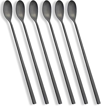 Long Handle Spoon, Matte Black Coffee Stirrers, 9-inch Ice Tea Spoon, AOOSY Premium 18/10 Stainless Steel Iced Teaspoon Coffee Spoons for Milks Tea Mixing Cocktail Stirring Coffee, Set of 6