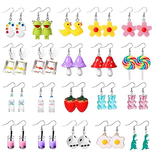 PHOGARY Pendientes de Resina Para Mujer - Set Divertido Kawaii Con Diseños de Pez Dorado, Botella de Agua, Seta Estética Para Niña y Adolescentes | Ya disponible en tu tienda friki favorita! En mundofriki.es!