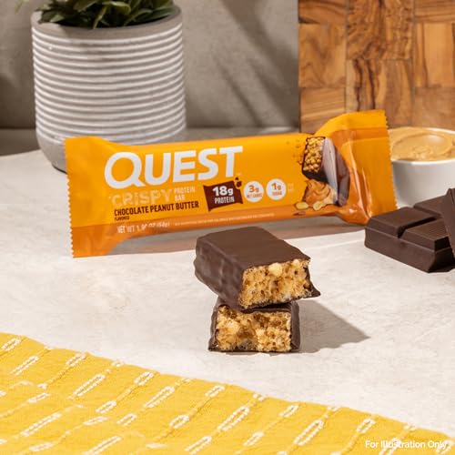 Image of Quest Nutrition Crispy Chocolate Peanut Butter Hero Protein Bar, 18g Protein, 1g Sugar, 3g Net Carb, Gluten Free Protein Snack, Keto Friendly, 12 Count