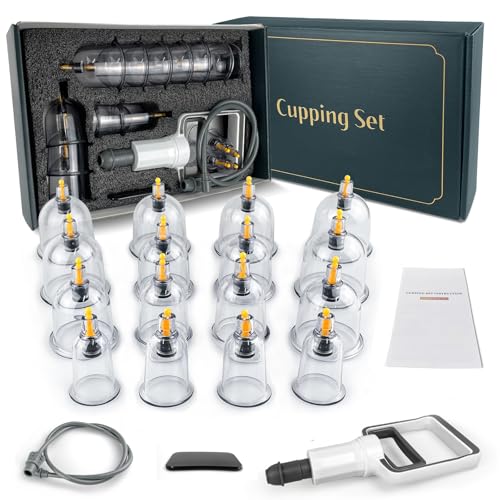 DEFUNX Cupping Kit for Massage Therapy - 16 Cups Professional Massage Cups Set with Manual Pump...