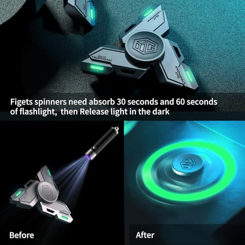 Image of Fidget Spinners, Fidget Spinner Gifts for Adults, Stress Anxiety ADHD Relief Figets Toy, Metal Finger Hand Spinner Toy with Luminous Light, Silent Spinner Precision Bearing Light Release Glow in Dark