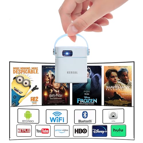 Kereal Mini Projector Android Tv With Wireless 5G Wifi And Bluetooth,1080P Support ,Portable Pocket Dlp Smart Projector For Kids Built In Apps cover
