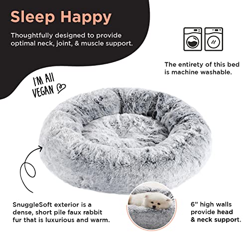 Best Friends By Sheri Snugglesoft Faux Rabbit Fur Memory Foam Calming Donut Bed For Dogs And Cats, Grey, 23" X 23" #TOP4