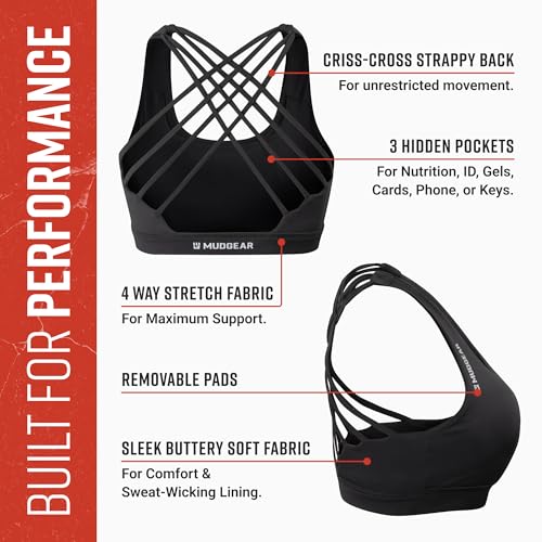 Women’s High-Impact Sports Bra, Sweat-Resistant with Hidden Pockets, Wireless Criss-Cross Strappy Back & Removable Pads4