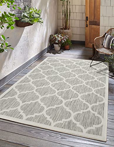 Adiva Rugs Outdoor Indoor Area Rug, Weather Resistant, Easy to Clean, Stain Resistant Floor Mat for Dining Room, Backyard, Deck, Patio (Silver Weiss, 6' x 9')