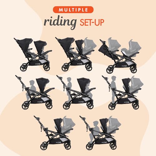 Image of Baby Trend Sit N' Stand Double Stroller 2.0 DLX with 5 Point Safety Harness and EZ-Lift Plus Lightweight Infant Car Seat with Cozy Cover, Magnolia