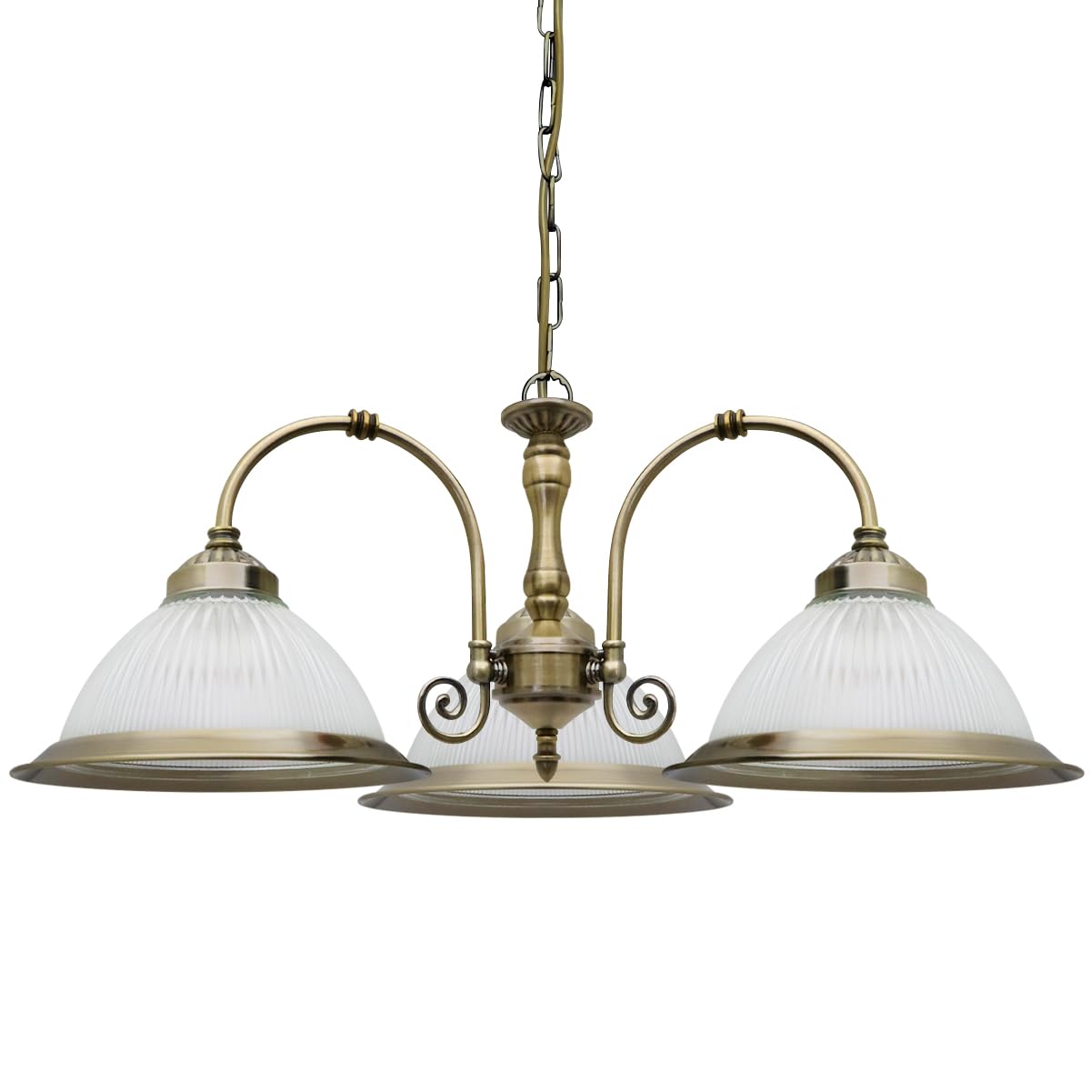 3 Lights Antique Brass Pendant Light Ribbed Glass Lamp Shades Vintage Ceiling Lantern K431
