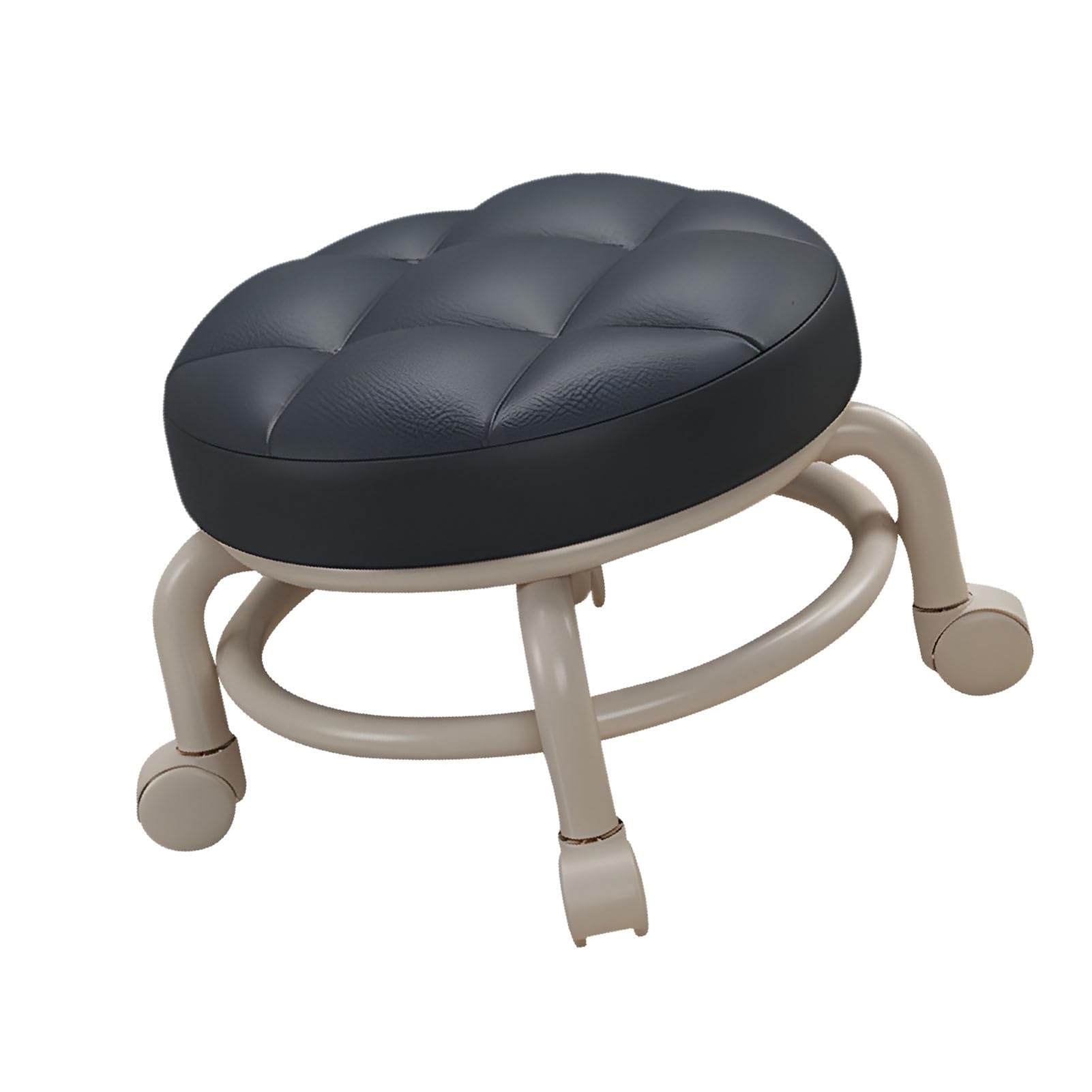 ZJchao Tabourets Bas à roulettes Universels Pivotants à 360° en Cuir, Siège Rond à roulettes, pour la Maison, Le Bureau, Le Garage, L'atelier, Le Fitness (Black)