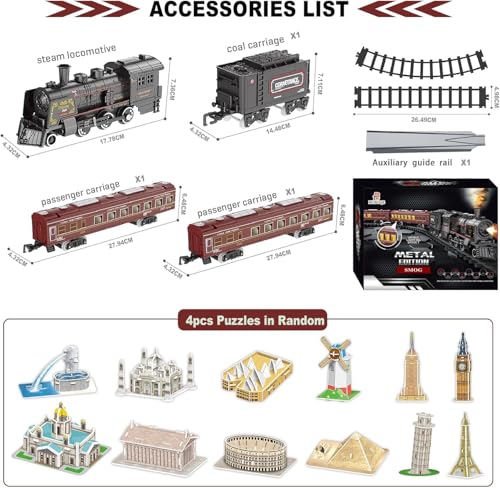 Image of Electric Train Sets for Boys Girls Metal Alloy Christmas Trains Toys Steam Locomotive, Passenger Carriages, Tracks, Light & Sounds Rechargeable Birthday Gifts for Kids 3 4 5 6 7 8 + Years Old Red 