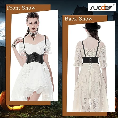 SUOSDEY Women Underbust Corset Belt Elastic Faux Leather Steampunk Renaissance Goth Corset Vest with Straps4