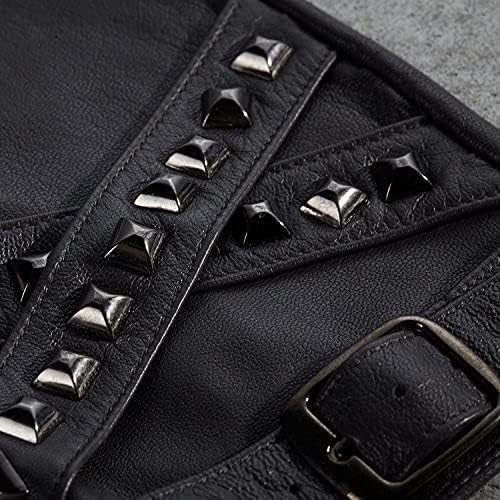 FIORETTO Mens Fingerless Leather Gloves – Half Finger Punk Style Sheepskin for Driving & Motorcycle – M16519 - Image 4