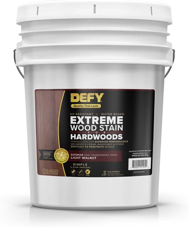 DEFY 5 Gallon Semi-Transparent Deck Stain for Hardwoods, Light Walnut