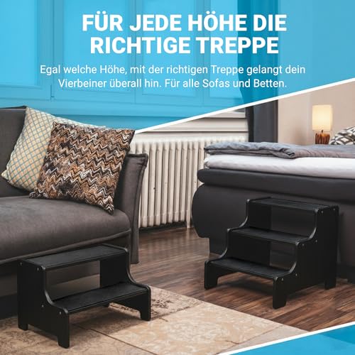 AMAZINGs Hundetreppe für kleine, mittlere und schwere Hunde, Katzen. 3 Stufen | Haustiertreppe, Junge und alte Katzen | 40 cm hoch für Sofa, Bett | Gelenkschonender Ersatz zu Hunderampe | schwarz