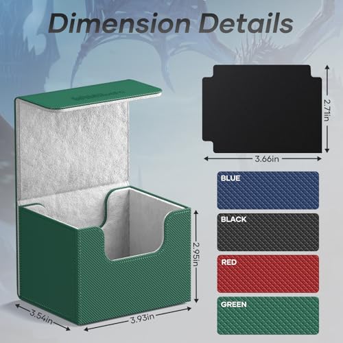 Image of Mlikero Card Deck Box, Commander Deck Box Holds 100+ Double-Sleeved Cards with 2 Dividers, Leather Magnetic Closure Card Box Fit for MTG, TCG (Green)