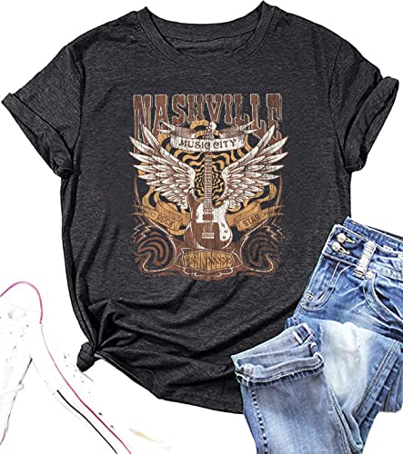 Music City Shirt for Women Country Music T-Shirt Vintage Guitar Wings Graphic Country Concert Tee Tops2