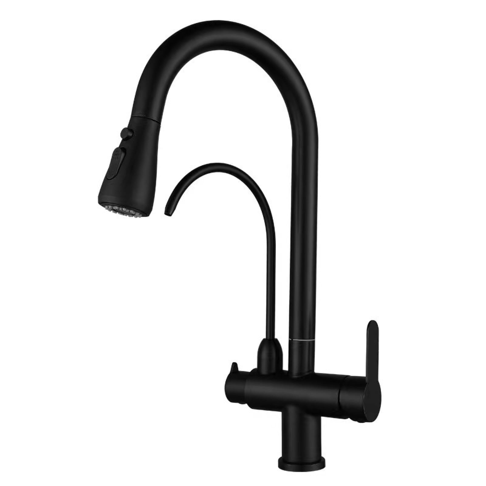 Fanjubei Pvd Is Pitch Black Kitchen Pull-Out Hot And Cold Drinking Faucet, Matte Black
