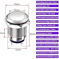 Gebildet 5Stück 12mm 3A 12V/24V/110V/250VAC Wasserdichter Drucktastenschalter, Rastender Edelstahl-Drucktastenschalter EIN-Aus (Flachkopf) – Ansicht 5