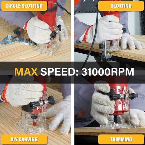 TEENO Wood Router, 800W Compact Router Tools for Woodworking, 31000 RPM Hand Trim Router with 15 Pcs 1/4\" Router Bits Set, Edge Guide, Roller Guide