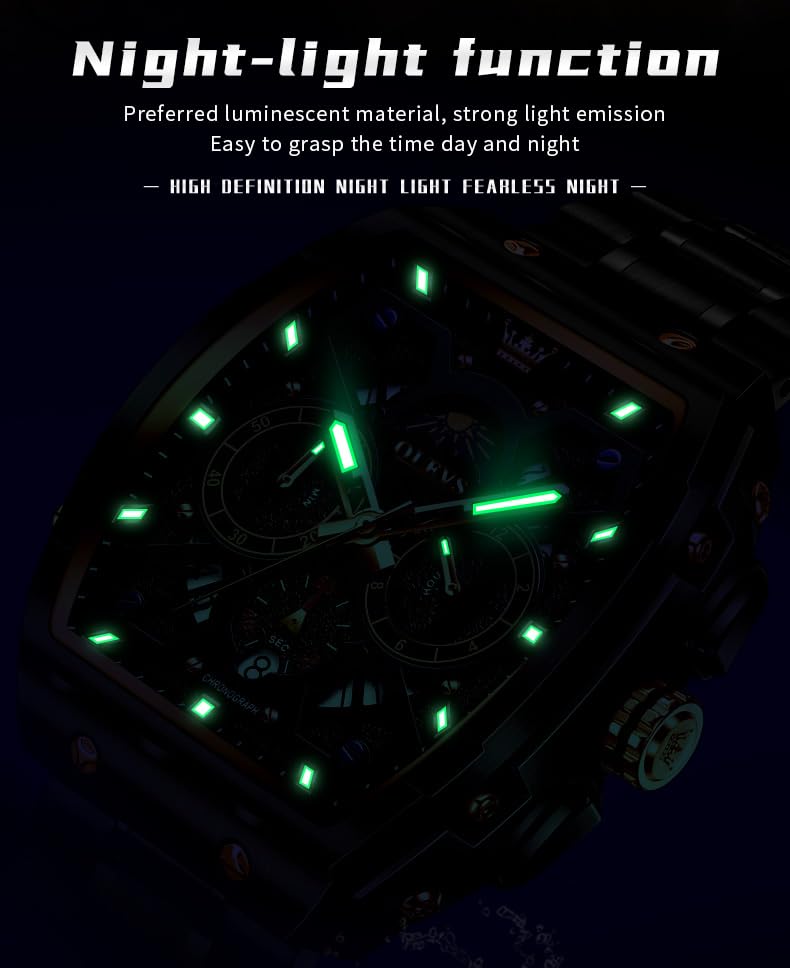 Image of OLEVS Men Watches Business Dress Chronograph Big Square Quartz Analog Male Watch Silicone Strap Waterproof Date Gift Mens Wrsit Watch Silver