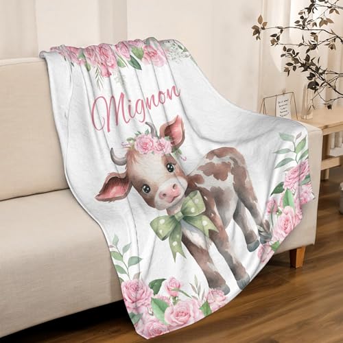 Image of Personalized Highland Cow Name Blanket, Customized Cow Gifts for Girls,Highland Cows Decoration, Animal Floral Print Stuff Item,40 inchx50 inch for Kids