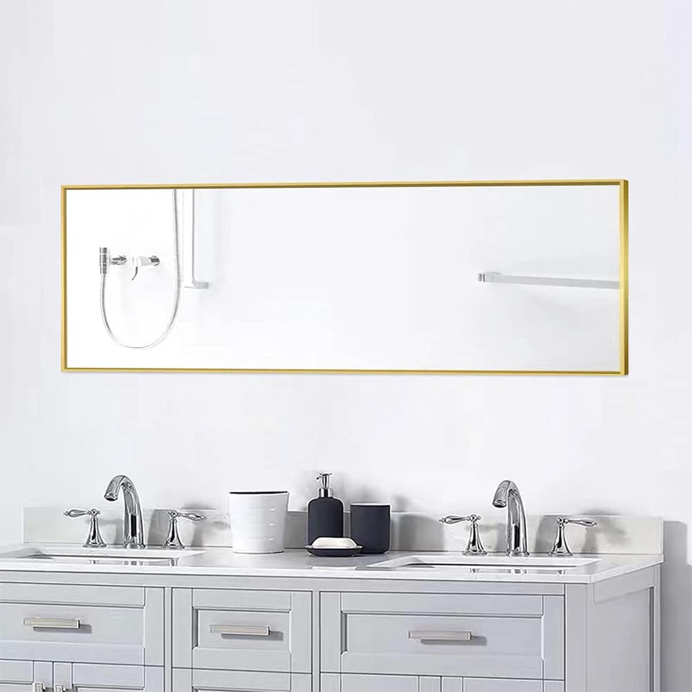 Miroir Pleine Longueur 150x40 cm sur Pied Mural Cadre Simple Doré