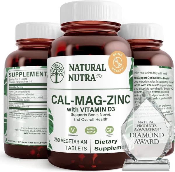 Natural Nutra Calcio, magnesio y zinc con vitamina D3 - Suplemento CMZ  Fuerza ósea, apoyo inmunológico, salud muscular y nerviosa - Suplemento de