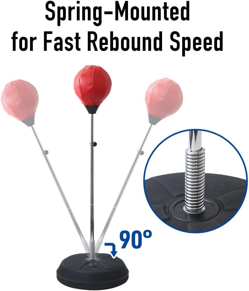 Japard Punching Bag with Stand, Adjustable Reflex Bag for Teens & Adults, Boxing Speed Bag Floor Stand, Gloves Inflation Pump Included, Home Gym Gift