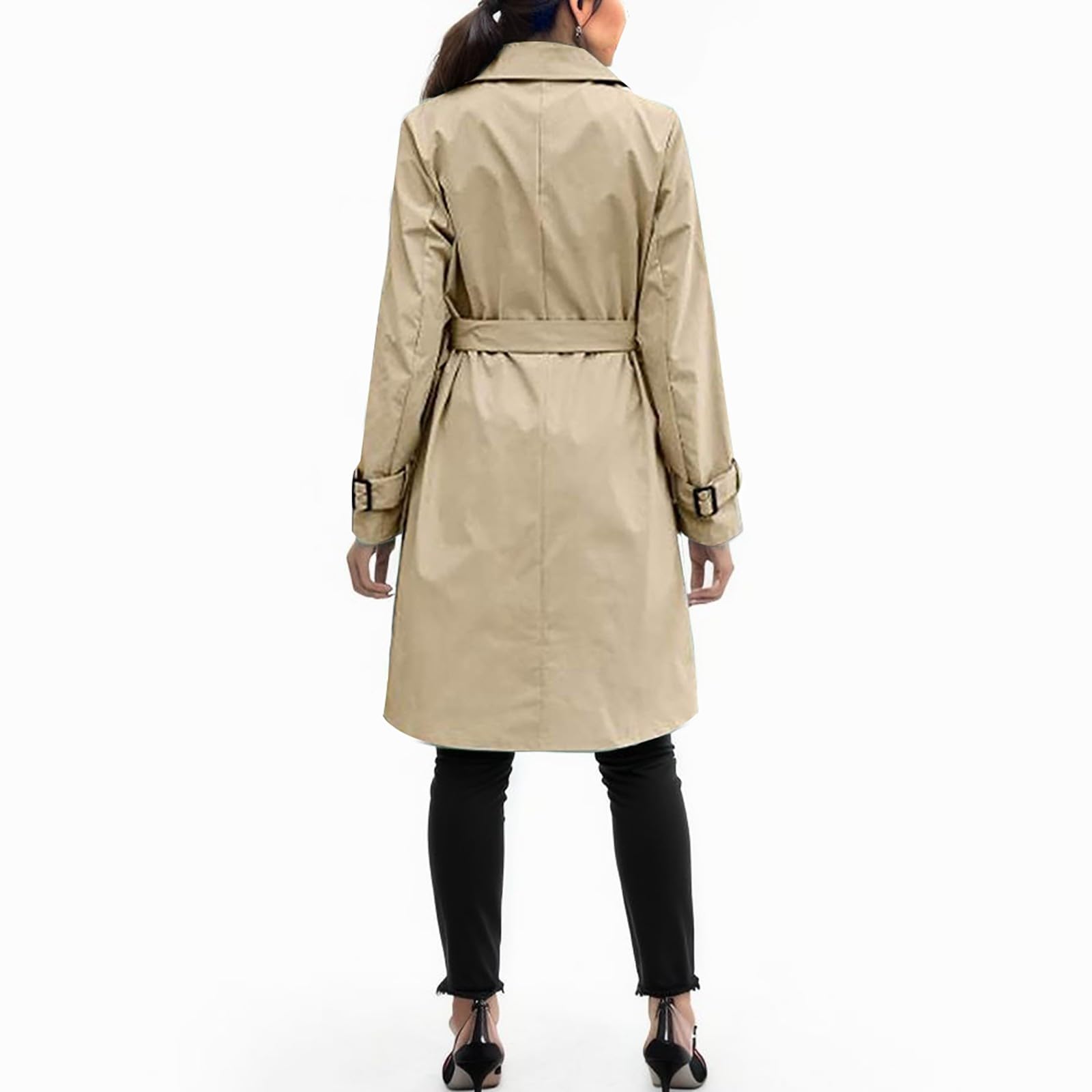 Gabardina para mujer, abrigo clásico largo de entretiempo, doble botonadura, cuello de solapa, resistente al viento, cazadora para exterior, para otoño y primavera, elegante
