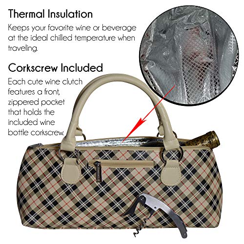 Image of Primeware Wine Clutch Bag Thermal Insulated Wine Carrier Tote Holds Red and White Wine 750 Milliliter Bottle Includes Portable Waiter Style Corkscrew
