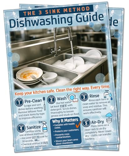 3 Compartment Sink Method- 2 Pack 18x24 Unframed Poster–Commercial Kitchen