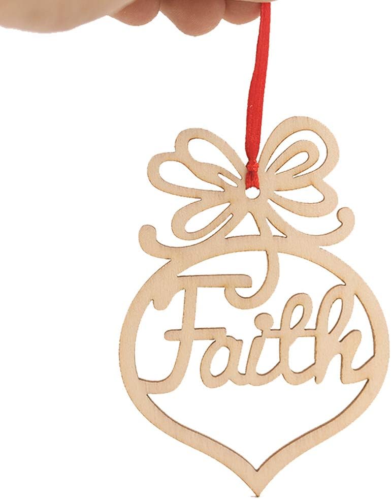 Healifty 6pcs Wooden Christmas Tree Decorations Ornaments Hanging Hollow out Heart Peace Love Joy Faith Noel Hope Christmas Craft Embellishments - Image 4