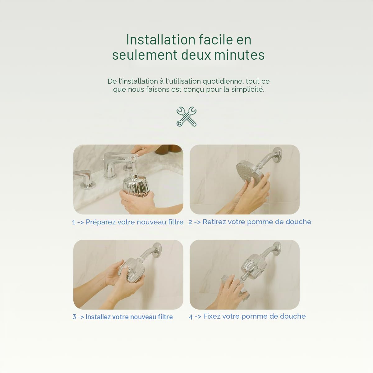 AquaBliss Filtre de douche très résistant, filtration avancée 30x, filtre universel multi-étapes pour pommeau de douche réduit les produits chimiques, le chlore et les odeurs, Nickel brossé (SF500)