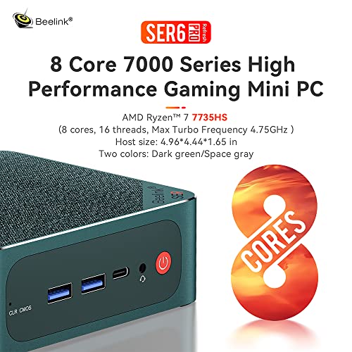 Beelink Ser6 Pro Mini Desktop Computer With Amd Ryzen 7 7735Hs 8C/16T, 32Gb Ddr5 500Gb Nvme M.2 Ssd, Triple Display Hdmi Usb4 Dp Output Wifi 6, 2.5G Rj45, Bluetooth 5.2 W-11 Gaming Mini Computer #TOP5