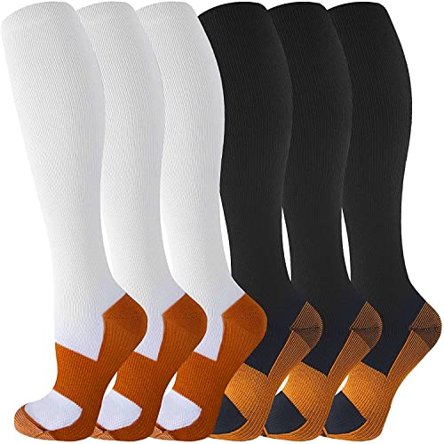 Image of bropite Compression Socks for Women &Men Circulation-Support Knee High Socks 20-30 mmhg-Best for Running,Medical,Nurse,Travel, 02-copper white, Large-X-Large