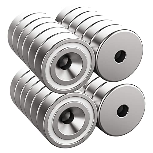 Magnetpro - 24 imanes de neodimio de 10 kg de fuerza, 20 x 7 mm con agujero y cápsula, imán de cabeza avellanada con tornillos