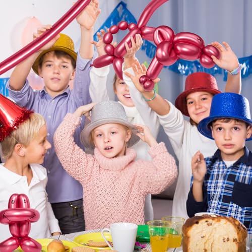 Image of LXZFCRG 260 Long Balloons, Shiny Metallic Latex Twisting Balloon for Balloon Animals, Magic Balloons for Birthdays Wedding Party Decorations 100pcs (Metallic Red)