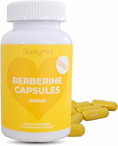 Miniatura 1 de SkinnyMint Suplemento de berberina de 1500 mg por porción, berberina para apoyo general de la salud  Sin gluten, veganas, cápsulas vegetarianas (90