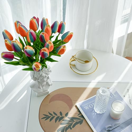 Image of Mandy's 20pcs Artificial Rainbow Orange Tulips