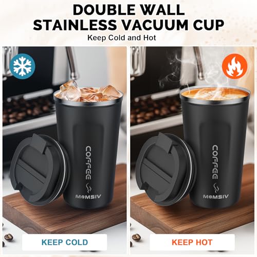 Image of MOMSIV 17oz Travel Mug, Insulated Coffee Cup with Leakproof Lid, Vacuum Stainless Steel Double Walled Reusable Tumbler for Hot and Cold Water Coffee and Tea In Travel and Car