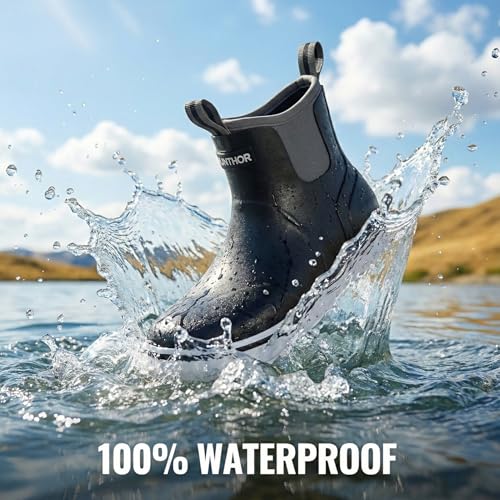 Image of Men's Deck Boots Waterproof High-Traction Rubber Fishing Rain Boots | Lightweight Pull-On Comfort for Wet Days, for Sport Fishing and Boating, Sizes 7-14