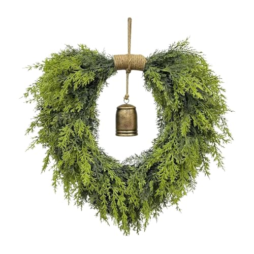 Corona de Navidad para Exterior - Corona Artificial de Follaje Navideño con Campana,Decoración Estacional y Adorno Navideño para el Hogar la Mesa la Chimenea la Ventana y Las Paredes Interiores