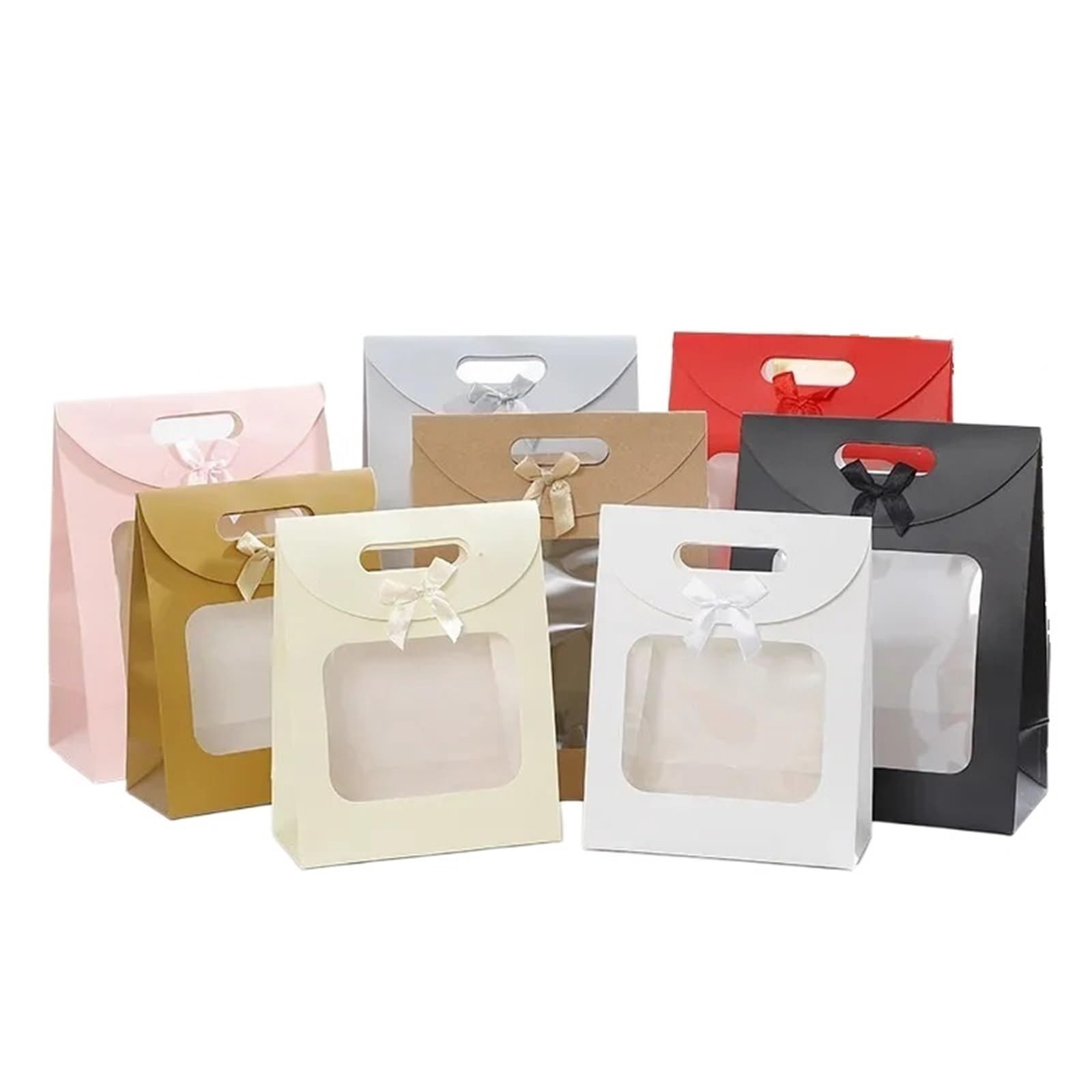 Sacs cadeaux kraft à fenêtre noir/blanc, 25 pièces