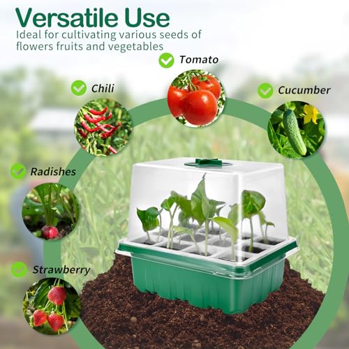 Seed Starter Tray with Grow Light, 5 Sets Seedling Trays Kit with Flexible Silicone Seed Trays, Timing Controller, Adjustable Brightness, Thicken Tray, and Heightened Lids for Seeds Growing Starting - Thumbnail 7