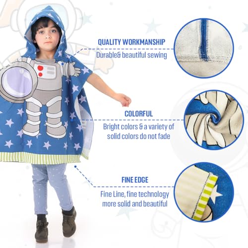 Image of TONY STARK Poncho Towel for Kids, Beach Towel with Hoodie, 60x60cm Travel Towel for 1-7 Years Girls and Boys, Soft Microfiber Sleeved Poncho (Space Explorer)